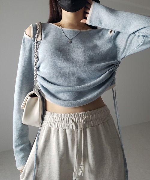 me+em select(ミームセレクト)の「【 4color 】パイピングカットアウトサイドリボンニットトップス(ニット/セーター・レディース・ホワイト/グレー/ブラック/ブルー・FREE)」の19枚目の写真