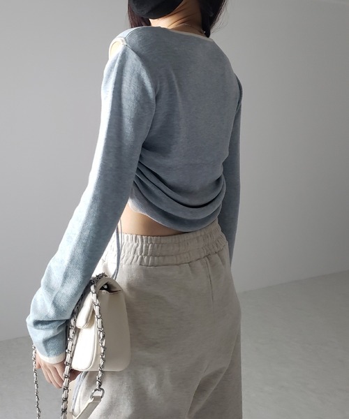 me+em select(ミームセレクト)の「【 4color 】パイピングカットアウトサイドリボンニットトップス(ニット/セーター・レディース・ホワイト/グレー/ブラック/ブルー・FREE)」の15枚目の写真
