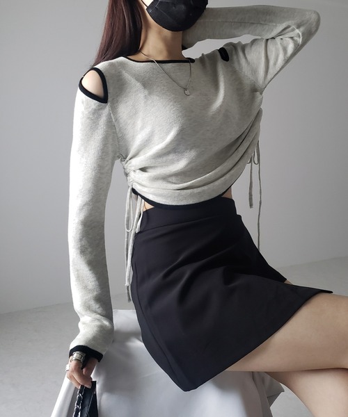 me+em select(ミームセレクト)の「【 4color 】パイピングカットアウトサイドリボンニットトップス(ニット/セーター・レディース・ホワイト/グレー/ブラック/ブルー・FREE)」の22枚目の写真