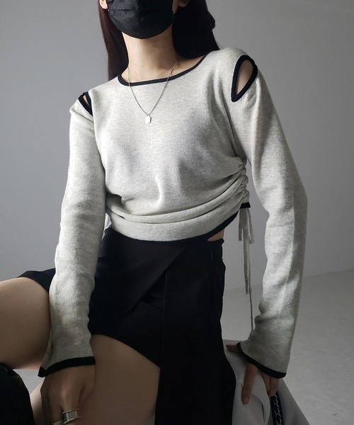 me+em select(ミームセレクト)の「【 4color 】パイピングカットアウトサイドリボンニットトップス(ニット/セーター・レディース・ホワイト/グレー/ブラック/ブルー・FREE)」の20枚目の写真