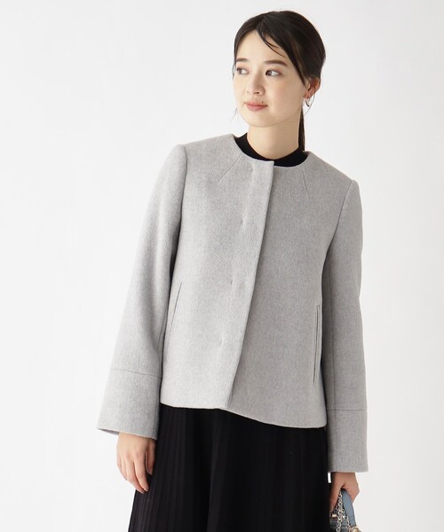 index(インデックス)の「◆≪S-LLsize≫ カシミヤ混ノーカラーショートコート(ノーカラーコート・レディース・アイボリー/ブルー系その他7/ブラック系7/グレー/ダークブラウン・42/38/36/40)」の4枚目の写真