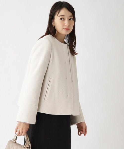 index(インデックス)の「◆≪S-LLsize≫ カシミヤ混ノーカラーショートコート(ノーカラーコート・レディース・アイボリー/ブルー系その他7/ブラック系7/グレー/ダークブラウン・42/38/36/40)」の11枚目の写真