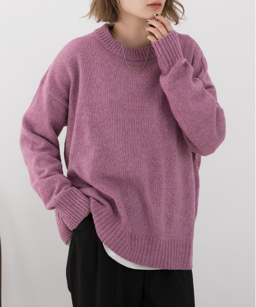 ad thie(アドティエ)の「クルーネック メランジニット(ニット/セーター・レディース・ライトブルー/アイボリー/ピンク/ブラック/ベージュ/杢グレー・FREE)」の6枚目の写真