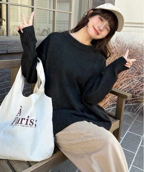 ad thie(アドティエ)の「クルーネック メランジニット(ニット/セーター・レディース・ライトブルー/アイボリー/ピンク/ブラック/ベージュ/杢グレー・FREE)」の8枚目の写真
