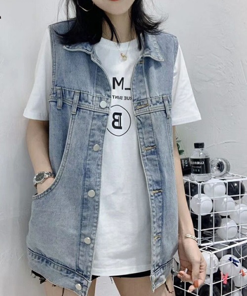 Miniministore（ミニミニストア）の「デニムベスト レディース デニムチョッキ（ベスト・レディース・サックスブルー/ブラック・フリー）」の2枚目の写真