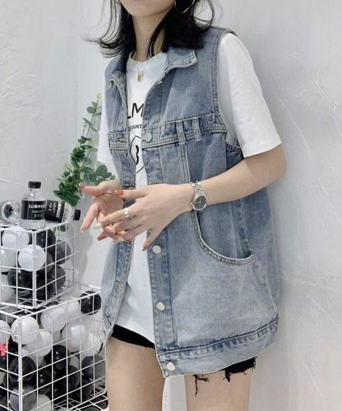 Miniministore（ミニミニストア）の「デニムベスト レディース デニムチョッキ（ベスト・レディース・サックスブルー/ブラック・フリー）」の3枚目の写真