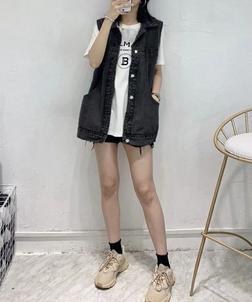 Miniministore（ミニミニストア）の「デニムベスト レディース デニムチョッキ（ベスト・レディース・サックスブルー/ブラック・フリー）」の4枚目の写真
