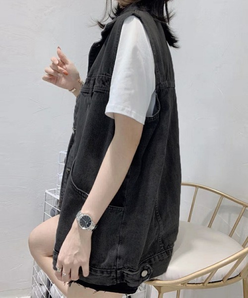 Miniministore（ミニミニストア）の「デニムベスト レディース デニムチョッキ（ベスト・レディース・サックスブルー/ブラック・フリー）」の6枚目の写真