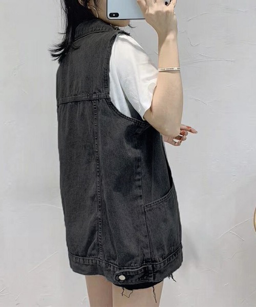 Miniministore（ミニミニストア）の「デニムベスト レディース デニムチョッキ（ベスト・レディース・サックスブルー/ブラック・フリー）」の7枚目の写真