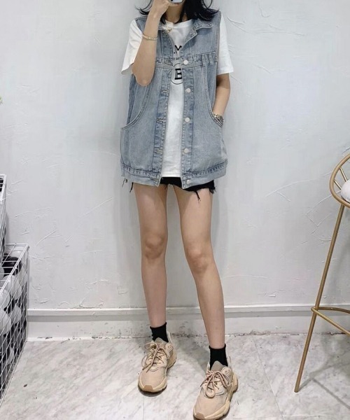 Miniministore（ミニミニストア）の「デニムベスト レディース デニムチョッキ（ベスト・レディース・サックスブルー/ブラック・フリー）」の8枚目の写真