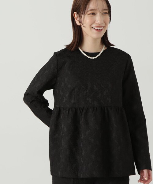 N.(N. Natural Beauty Basic)(エヌエヌナチュラルビューティーベーシック)の「◆ジャガードペプラムトップス(シャツ/ブラウス・レディース・オフホワイト/ブラック・MEDIUM)」の4枚目の写真