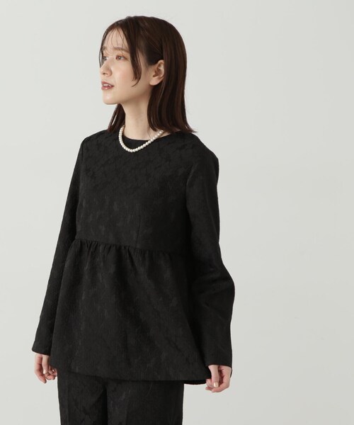 N.(N. Natural Beauty Basic)(エヌエヌナチュラルビューティーベーシック)の「◆ジャガードペプラムトップス(シャツ/ブラウス・レディース・オフホワイト/ブラック・MEDIUM)」の5枚目の写真