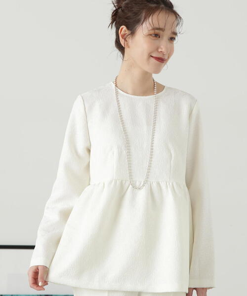 N.(N. Natural Beauty Basic)(エヌエヌナチュラルビューティーベーシック)の「◆ジャガードペプラムトップス(シャツ/ブラウス・レディース・オフホワイト/ブラック・MEDIUM)」の14枚目の写真