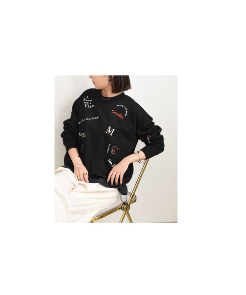 Eimee Law(エイミーロウ)の「テキストエンブロ裏毛プルオーバー(Tシャツ/カットソー・レディース・ダークネイビー/アイボリー/ブラック/ブラック系/オートミール/オフホワイト・38/FREE)」の4枚目の写真