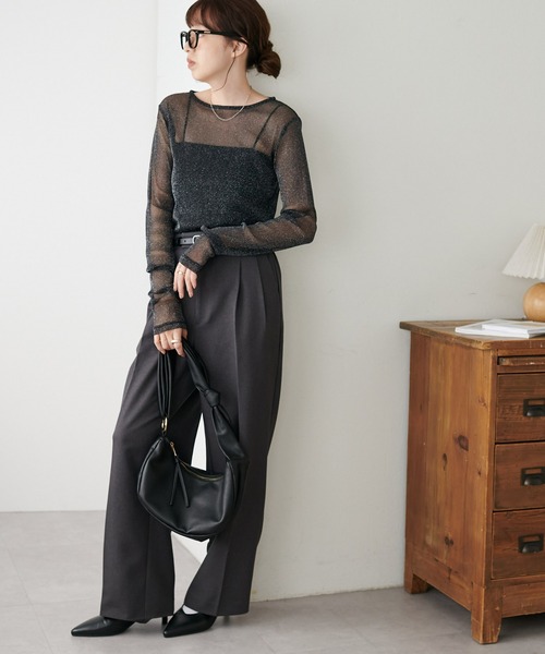 DISCOAT（ディスコート）の「【WEB限定】《新色追加！》ラメシアーT（Tシャツ/カットソー・レディース・ブラック/グレー/アイボリー/ブラウン/ピンク/チャコールグレー/ライトグレー/グレイッシュベージュ/ネイビー系・MEDIUM）」の15枚目の写真