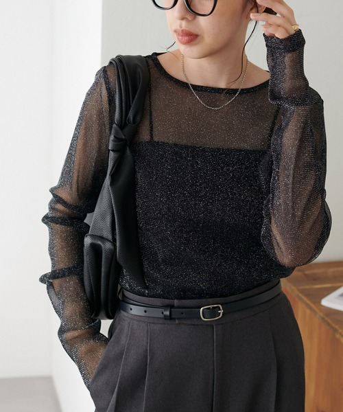 DISCOAT（ディスコート）の「【WEB限定】《新色追加！》ラメシアーT（Tシャツ/カットソー・レディース・ブラック/グレー/アイボリー/ブラウン/ピンク/チャコールグレー/ライトグレー/グレイッシュベージュ/ネイビー系・MEDIUM）」の10枚目の写真