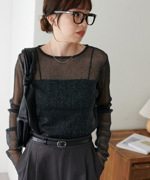 DISCOAT（ディスコート）の「【WEB限定】《新色追加！》ラメシアーT（Tシャツ/カットソー・レディース・ブラック/グレー/アイボリー/ブラウン/ピンク/チャコールグレー/ライトグレー/グレイッシュベージュ/ネイビー系・MEDIUM）」の11枚目の写真