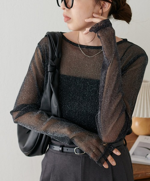 DISCOAT（ディスコート）の「【WEB限定】《新色追加！》ラメシアーT（Tシャツ/カットソー・レディース・ブラック/グレー/アイボリー/ブラウン/ピンク/チャコールグレー/ライトグレー/グレイッシュベージュ/ネイビー系・MEDIUM）」の12枚目の写真