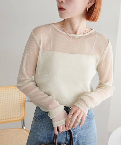 DISCOAT（ディスコート）の「【WEB限定】《新色追加！》ラメシアーT（Tシャツ/カットソー・レディース・ブラック/グレー/アイボリー/ブラウン/ピンク/チャコールグレー/ライトグレー/グレイッシュベージュ/ネイビー系・MEDIUM）」の20枚目の写真