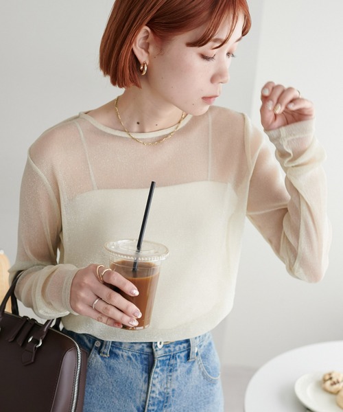 DISCOAT（ディスコート）の「【WEB限定】《新色追加！》ラメシアーT（Tシャツ/カットソー・レディース・ブラック/グレー/アイボリー/ブラウン/ピンク/チャコールグレー/ライトグレー/グレイッシュベージュ/ネイビー系・MEDIUM）」の22枚目の写真