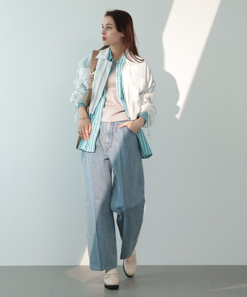 saloon（サルーン）の「SALOON(サルーン)/袖シャーリングシアーブルゾン（ブルゾン・レディース・ライトグリーン/オフホワイト/ブラック・FREE）」の5枚目の写真