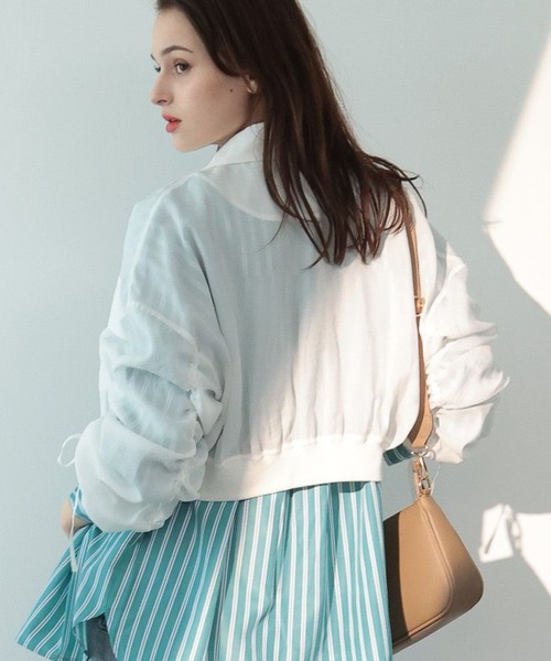 saloon（サルーン）の「SALOON(サルーン)/袖シャーリングシアーブルゾン（ブルゾン・レディース・ライトグリーン/オフホワイト/ブラック・FREE）」の8枚目の写真