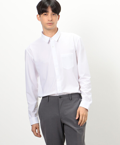 COMME CA ISM(コムサイズム)の「【イージーケア】ポリエステル トリコット ドレスシャツ(ビジネスシャツ・メンズ・ホワイト/ブラック・SMALL/MEDIUM/LARGE/X-LARGE)」の1枚目の写真