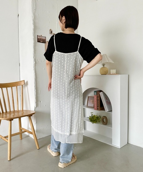セール】フラワー刺繍レイヤードシアーキャミワンピース