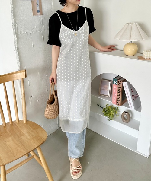CLEA(クレア)の「フラワー刺繍レイヤードシアーキャミワンピース(ワンピース・レディース・アイボリー/ブラック・FREE)」の20枚目の写真