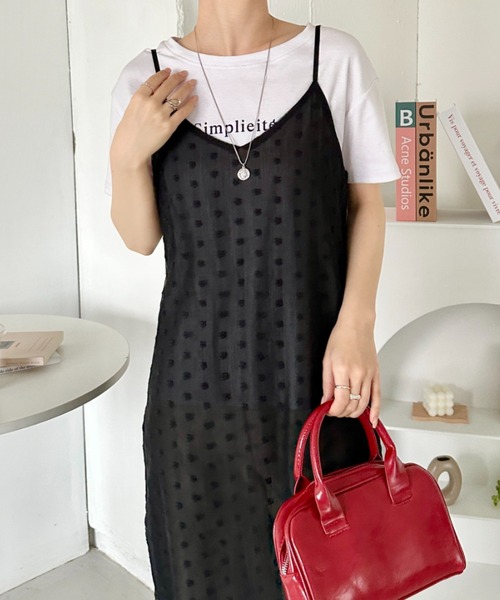 CLEA(クレア)の「フラワー刺繍レイヤードシアーキャミワンピース(ワンピース・レディース・アイボリー/ブラック・FREE)」の10枚目の写真