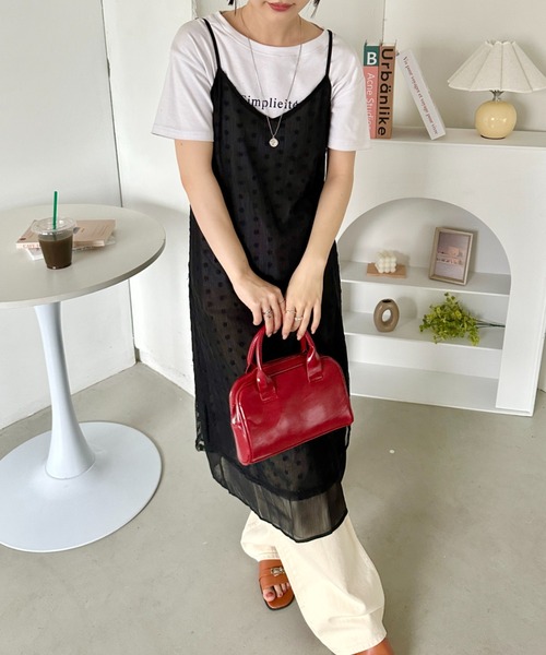 CLEA(クレア)の「フラワー刺繍レイヤードシアーキャミワンピース(ワンピース・レディース・アイボリー/ブラック・FREE)」の8枚目の写真