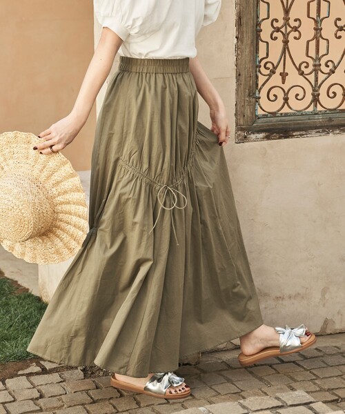 FREAK'S STORE（フリークスストア）の「インド アシメリボンスカート/ロングスカート（スカート・レディース・ブラック/オリーブ/オフホワイト・ﾌﾘ-）」の3枚目の写真