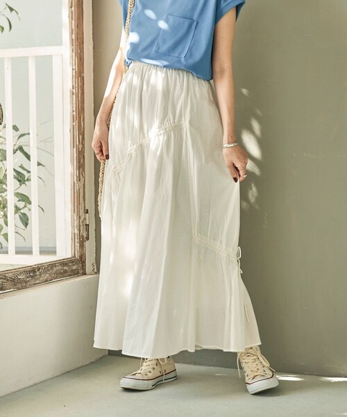 FREAK'S STORE（フリークスストア）の「インド アシメリボンスカート/ロングスカート（スカート・レディース・ブラック/オリーブ/オフホワイト・ﾌﾘ-）」の8枚目の写真