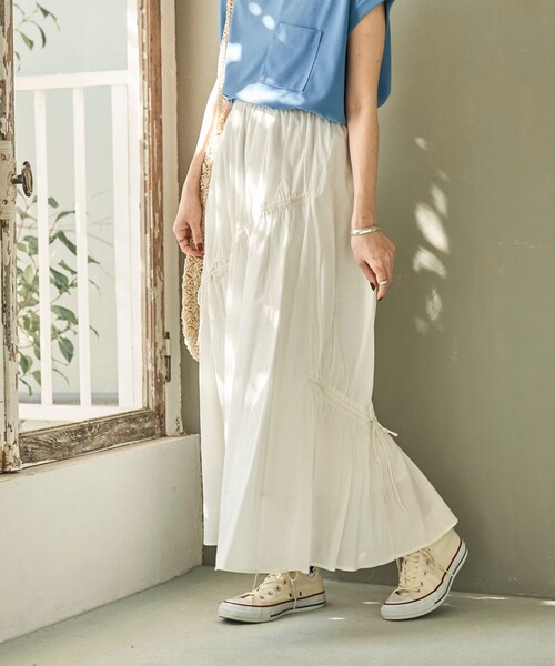 FREAK'S STORE（フリークスストア）の「インド アシメリボンスカート/ロングスカート（スカート・レディース・ブラック/オリーブ/オフホワイト・ﾌﾘ-）」の9枚目の写真