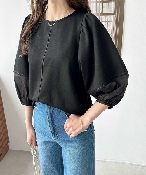 GeeRA(ジーラ)の「袖シアー切替ランタンスリーブトップス(Tシャツ/カットソー・レディース・ブラック/オフホワイト・MEDIUM/LARGE)」の17枚目の写真