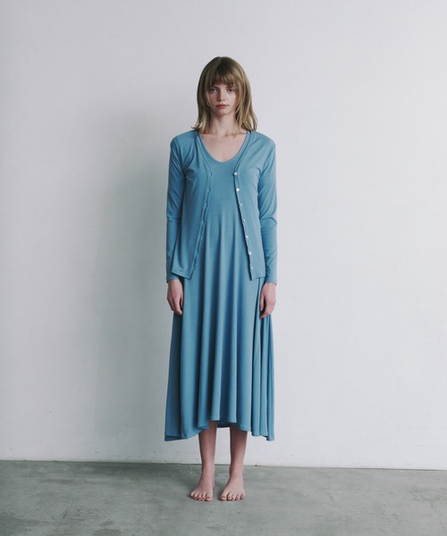 Priv. Spoons Club(プライベートスプーンズクラブ)の「elastic cardigan / Vネック長袖カーディガン(カーディガン/ボレロ・レディース・ブルー/ブラック・FREE)」の5枚目の写真