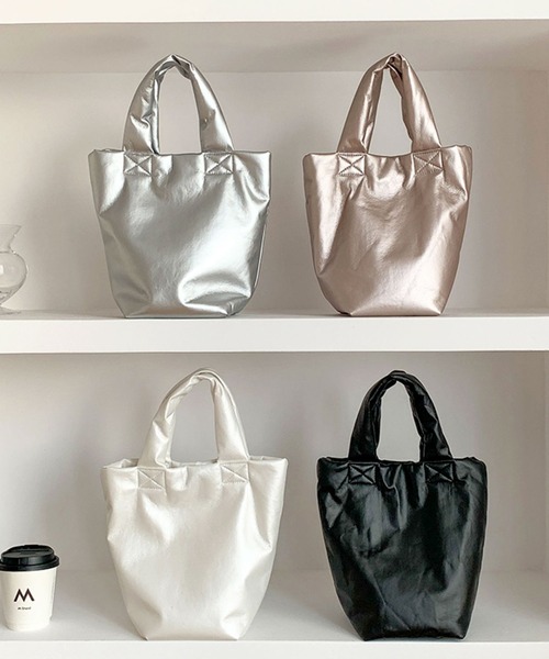 florist（フローリスト）の「メタリックパフィレザーハンドバッグ/トートバッグ（ハンドバッグ・レディース・ホワイト/ピンクゴールド/ブラック/シルバー・FREE）」の5枚目の写真