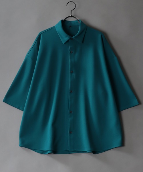 SITRY(シトリー)の「Amunzen Big Silhouette Shirt/UVカット 梨地 ビッグシルエット 半袖シャツ(シャツ/ブラウス・メンズ・ターコイズブルー/グレイッシュブルー/アイボリー/チャコール/グレイッシュベージュ/ブラック/オフホワイト/ダークグリーン・M/LL/L)」の7枚目の写真