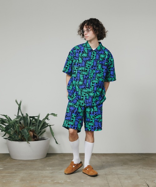 WILD THINGS/PRINT SLANT S/S SHIRT シャツ WILD THINGS/ワイルドシングス PRINT SLANT S/S SHIRT シャツ