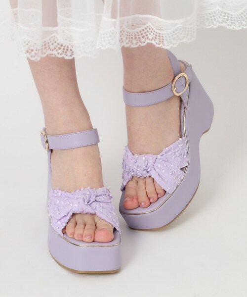 ESPERANZA ツイード素材のウェッジヒールシューズ23.5cm ツイードコンビローファー（パンプス） | ESPERANZA