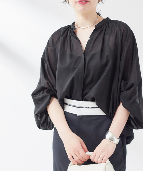journal standard L'essage(ジャーナルスタンダードレサージュ)の「ウォッシャブルローンバルーンブラウス(シャツ/ブラウス・レディース・ブラック/ホワイト/グリーン・FREE)」の1枚目の写真