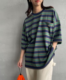 【WEB限定】[DANTON/ダントン] ビッグポケット ワンポイントロゴボーダーTシャツ