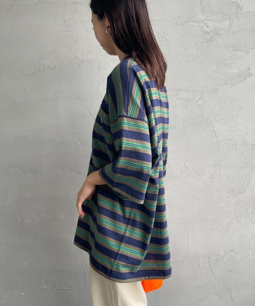 DANTON（ダントン）の「【WEB限定】[DANTON/ダントン] ビッグポケット ワンポイントロゴボーダーTシャツ（Tシャツ/カットソー・レディース・ブラック系/ベージュ/ネイビー・M/L）」の9枚目の写真