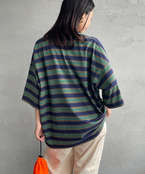 DANTON（ダントン）の「【WEB限定】[DANTON/ダントン] ビッグポケット ワンポイントロゴボーダーTシャツ（Tシャツ/カットソー・レディース・ブラック系/ベージュ/ネイビー・M/L）」の10枚目の写真