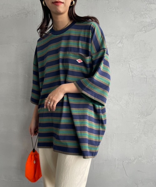 DANTON（ダントン）の「【WEB限定】[DANTON/ダントン] ビッグポケット ワンポイントロゴボーダーTシャツ（Tシャツ/カットソー・レディース・ブラック系/ベージュ/ネイビー・M/L）」の8枚目の写真