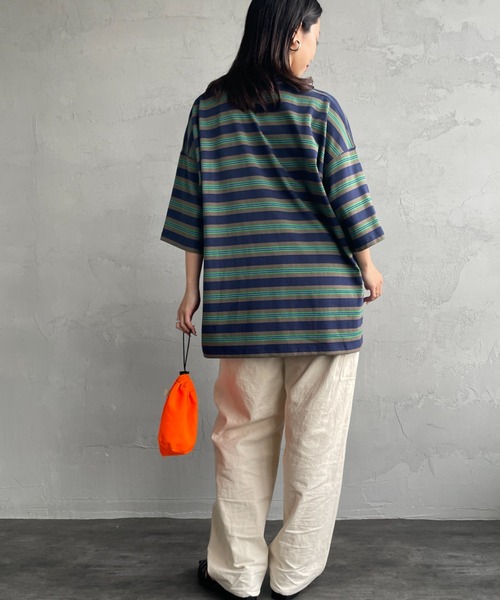 DANTON（ダントン）の「【WEB限定】[DANTON/ダントン] ビッグポケット ワンポイントロゴボーダーTシャツ（Tシャツ/カットソー・レディース・ブラック系/ベージュ/ネイビー・M/L）」の13枚目の写真