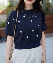 ハート刺繍パフ袖トップス