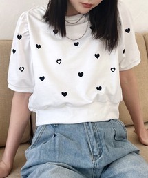 ハート刺繍パフ袖トップス