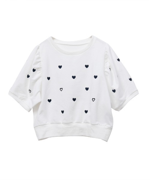 Rejoule(リジュール)の「ハート刺繍パフ袖トップス(Tシャツ/カットソー・レディース・オフホワイト/ネイビー/オートミール・FREE)」の14枚目の写真