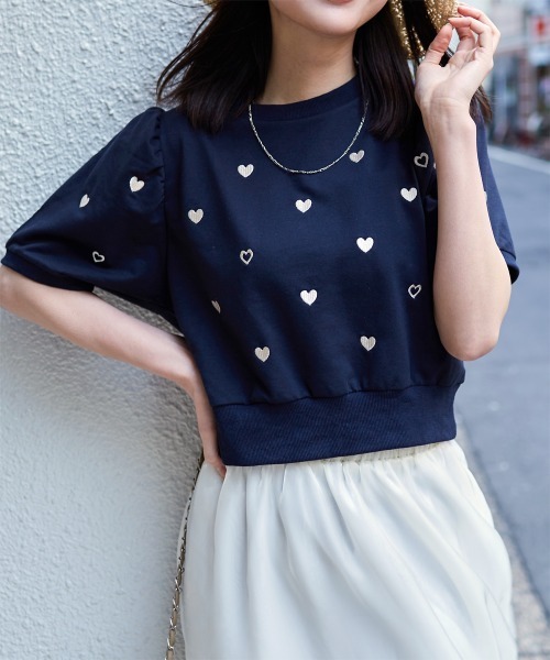 Rejoule(リジュール)の「ハート刺繍パフ袖トップス(Tシャツ/カットソー・レディース・オフホワイト/ネイビー/オートミール・FREE)」の17枚目の写真